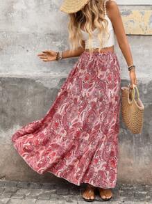 Swim Vcay Falda y cubrecuerpo de verano para la playa, estilo bohemio, con cintura ajustable, volantes y estampado de flores de marañón - Multicolor - Ver 6
