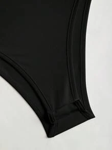 Sweetra 1pc Comfortable And Versatile Bodysuit With Off-Shoulder Neckline - Black - View 5