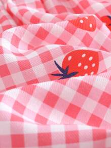 Cozy Pixies Cute Pink And White Striped Baby Girl Dress,Strawberry Pattern Decorated Ruffle Strap Bow Decor,Summer Picnic Holiday Casual Outing Chill Vacation - Multicolor - View 6