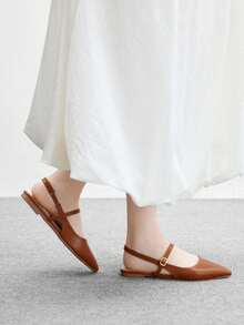 CUCCOO BIZCHIC Women's Brown Point Toe Flat Buckle Strap Comfortable Versatile Office Shoes, Backless Slingback Flat Shoes For Christmas Spring Shoes Fall Shoes - Brown - View 5
