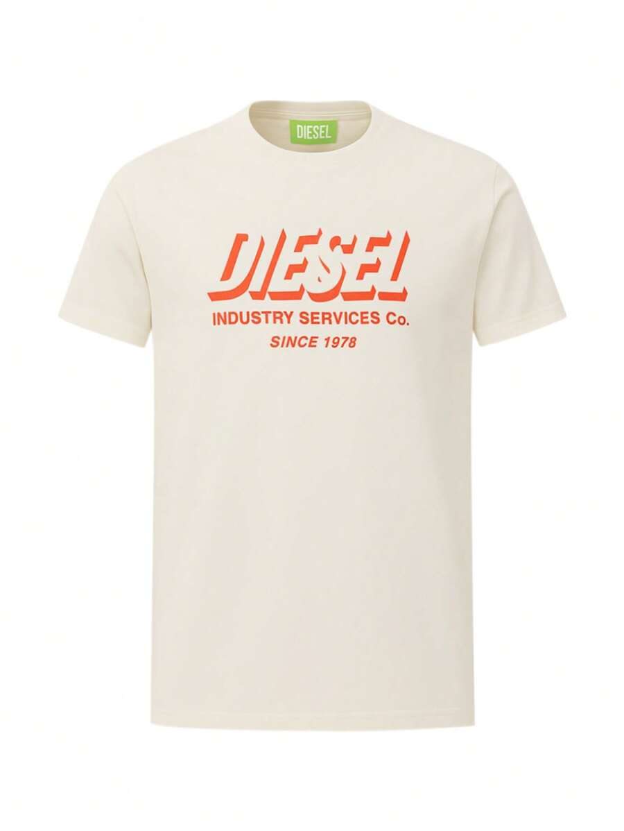 Diesel قميص تي شيرت كاجوال رجالي بطبعة حرفية، أكمام قصيرة، صيفي - أبيض - مشاهدة 1