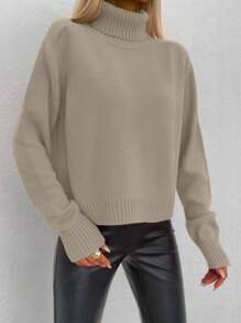 Cloudara Turtleneck Ribbed Knit Sweater - Brown - View 6
