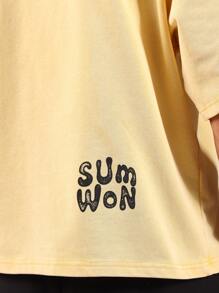 SUMWON Sum Won 男女款夏季休闲短袖怀旧复古图案印花溜冰风格街头时尚超大棉质 T 恤 - 黃色 - 查看 5