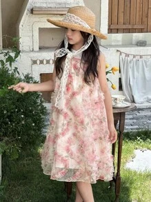 DAZY Vestido de tirantes sin mangas con cuello redondo para niña preadolescente, para el verano, ropa de vuelta al colegio y vacaciones - Rosa - Ver 4