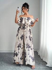 Elenzga 大码露肩收腰阔腿连体裤，优雅性感的海滩度假风