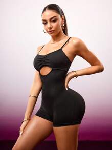 Slayform Mono deportivo de mujer de unicolor con pliegues y tirantes calados - Negro - Ver 4