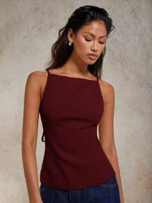 COSMINA Áo hai dây hở lưng màu trơn gợi cảm mùa hè cho nữ - Màu Đỏ Sâu - Xem 3