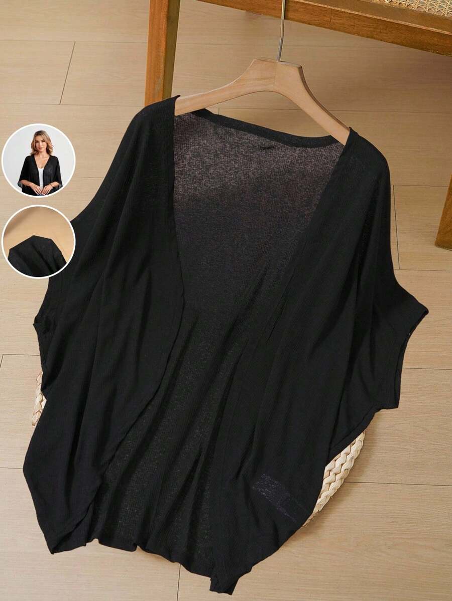 EMERY ROSE 秋冬罗纹针织蝙蝠袖大衣 - 黑色 - 查看 1