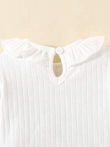 SHEIN 2 件套新生儿纯棉圆领长袖上衣和长裤套装，柔软舒适，设计简约，适合秋冬季 - 白色 - 查看 7