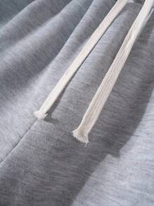 SHEIN 少女花卉印花超大连帽衫套装，休闲学院风舒适简约百搭柔软面料，适合日常穿着、上学、郊游、户外运动 - 灰色 - 查看 6