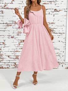 Ellevyn 女士新款时尚优雅两件套，舒适亚麻质感短袖衬衫和吊带背心连衣裙，夏季休闲装