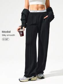 GLOWMODE Pantalones rectos con cintura ajustable con cordón, bolsillos laterales, para uso casual diario de SoftSerene Modal Weekend Wanderer