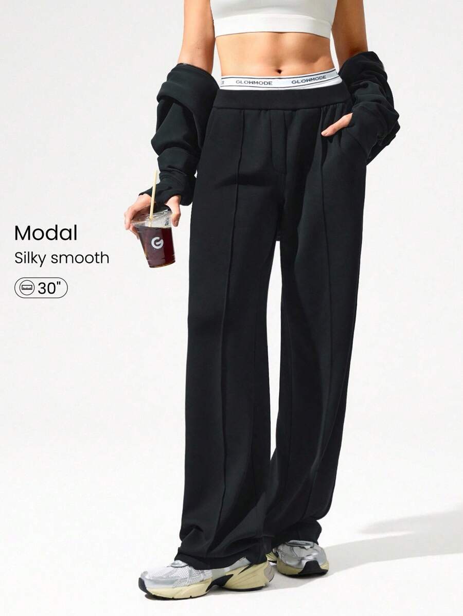 GLOWMODE Pantalones rectos con cintura ajustable con cordón, bolsillos laterales, para uso casual diario de SoftSerene Modal Weekend Wanderer