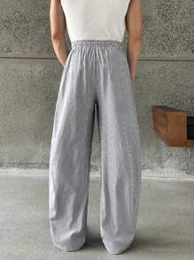 Manfinity BRENVOR Men's Casual Fashion Long Woven Curved Stripe Pants - Black - View 1