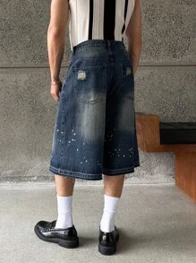 Manfinity BRENVOR Herren lässige, weite, gewaschene Shorts im Emo-Stil - Mittele Waschung - Übersicht 2