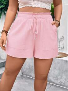 EMERY ROSE Plus Size Casual Solid Color Shorts, Summer - Pink - View 1