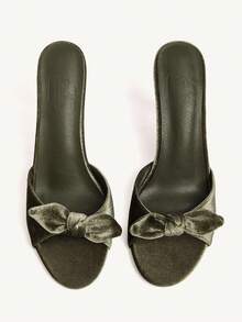 CUCCOO CHICEST Giày cao gót mũi tròn đính nơ nhung màu xanh ô liu thanh lịch thoải mái cho nữ, đi chơi hẹn hò lãng mạn vào mùa hè - Màu xanh Ô liu - Xem 9