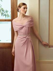 ZEYLAH Vestido elegante de mujer con parches de malla y adornos de rhinestone - Rosa - Ver 6