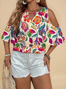 SHEIN VCAY Casual Simple & All-Over Print Plus Size Shirt - Multicolor - View 3