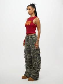 SUMWON WOMEN 夏威夷州无袖罗纹赛车背心，夏季节日夏威夷岛海滩休闲学院风 - 紅色 - 查看 8