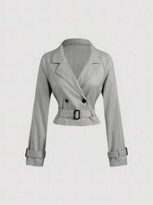 SHEIN MOD Damen kurzer, lässiger, weiter Trenchcoat mit Gürtel, Herbstmantel, Herbstjacke, Rückkehr zur Schule - Verschiedenfarbig - Übersicht 1