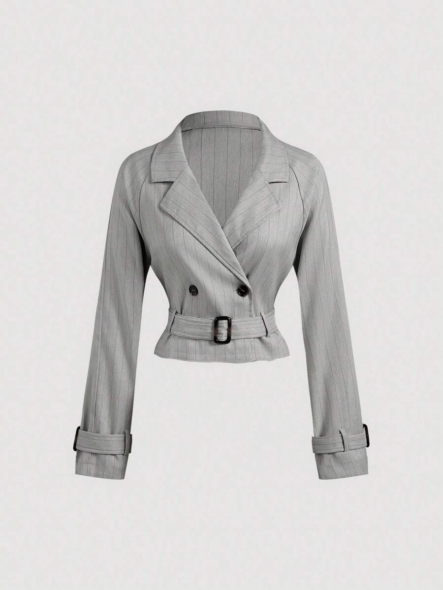 SHEIN MOD Damen kurzer, lässiger, weiter Trenchcoat mit Gürtel, Herbstmantel, Herbstjacke, Rückkehr zur Schule - Verschiedenfarbig - Übersicht 1