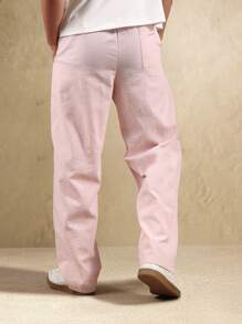 SUMWON Quần dài ống đứng co giãn thoải mái phong cách trượt ván, quần dài thường ngày bằng vải cotton pha nhẹ, mặc ở nhà, đi chơi - Bụi hồng - Xem 2