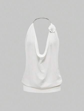 Fairycore Y2K Floral 3D Faux Pearl Chain Knitted Sweater, Versatile