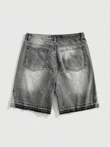 ROMWE MEN Street Life Pantalones cortos de mezclilla para hombre con parches de diamante y color contrastante