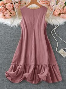 SHEIN LUNE Đầm thường ngày không tay màu trơn cổ tròn cỡ lớn cho nữ có họa tiết hoa, mùa hè - Bụi hồng - Xem 2