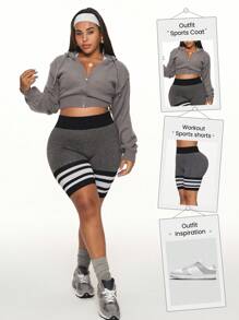 Rhythm Era Short deportivo sin costuras, de talla grande, con bloques de color y rayas para mujeres - Multicolor - Ver 1