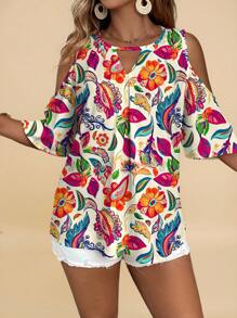 SHEIN VCAY Casual Simple & All-Over Print Plus Size Shirt - Multicolor - View 6