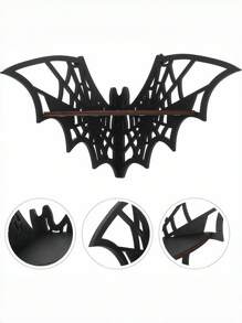 ROMWE Goth 1pc Wooden Bat Spider Web Corner Shelf Bathroom And Bedroom Storage, Organizer Decoration Space-Saving Wall-Mounted Multi-Purpose Small-Space Gothic ,Home Decoration Accessory