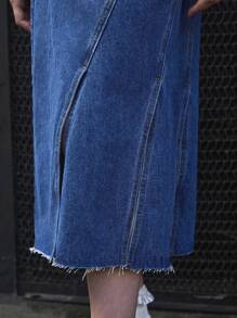 COUREZ Jupe en jean midi asymétrique avec fentes / Bas d'été mignons Y2K Streetwear Jupe d'été Vintage 100% coton - Jean brut - Voir 6