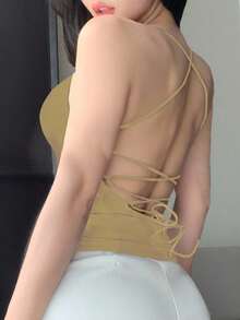 DAZY 简约吊带背心 - 橄欖綠 - 查看 6