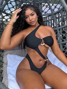 Alexandranx Traje de baño de una pieza con calado para vacaciones de playa de moda en verano