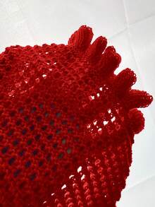 Slaydiva 2 件套 2025 春夏新款度假风格手工编织紫红色细肩带短款上衣和多层荷叶边针织迷你短裤套装，适合音乐节、复活节、毕业典礼、学生装、休闲郊游、多功能、度假、邮轮旅行、海滩、影响者、性感 Y2K 风格 - 紅色 - 查看 7