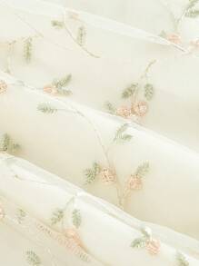 SHEIN MOD 大码女式薄纱刺绣高腰浪漫长裙 - 杏色 - 查看 6