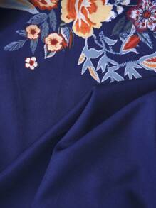 EMERY ROSE Camisa informal de mujer con cuello en V, manga corta y estampado, color azul