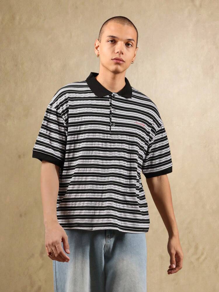 Polo listrado casual preppy clássico retrô manga curta conforto durável moderno