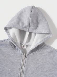 SHEIN 少女花卉印花超大连帽衫套装，休闲学院风舒适简约百搭柔软面料，适合日常穿着、上学、郊游、户外运动 - 灰色 - 查看 4
