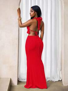 BamGleam Women Textured Metal Cutout Crop Halter Top And Mini Skirt Bodycon Sexy Set