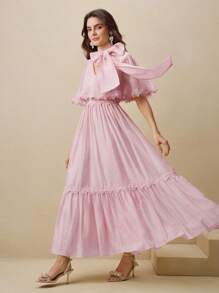 Anewsta Woman's Lace Patchwork Dress With Vacation Vibe For Spring/Summer - Pink - View 5