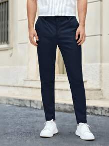 HIMLAND 男士素色斜口袋西裝褲 - 藏蓝色 - 查看 3