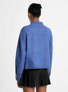 Daynim 女士休闲长袖衬衫和牛仔夹克 - 中等水洗藍 - 查看 2