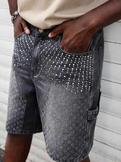 Street Life Men's Loose Casual Drill Distressed Denim Cargo Shorts