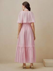 Anewsta Woman's Lace Patchwork Dress With Vacation Vibe For Spring/Summer - Pink - View 7