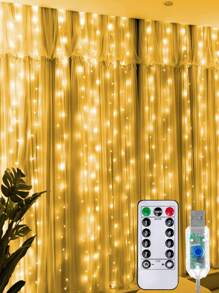1 件 3M 100/200/300LED 窗帘灯，USB 供电悬挂式窗饰灯，带 8 种照明模式和遥控器。适用于房间和婚礼派对装饰，有白光、暖白光和多色可选。 - 黃色 - 查看 1