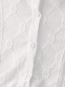 SHEIN Clasi 女士简约烧花刺绣短袖单排扣衬衫，通勤装