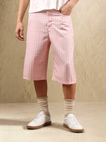 SUMWON Vintage Style Checkered Jorts Knee Length Wide Leg Retro Pattern Summer Festival Streetwear Skater Bottoms - Pink - View 4
